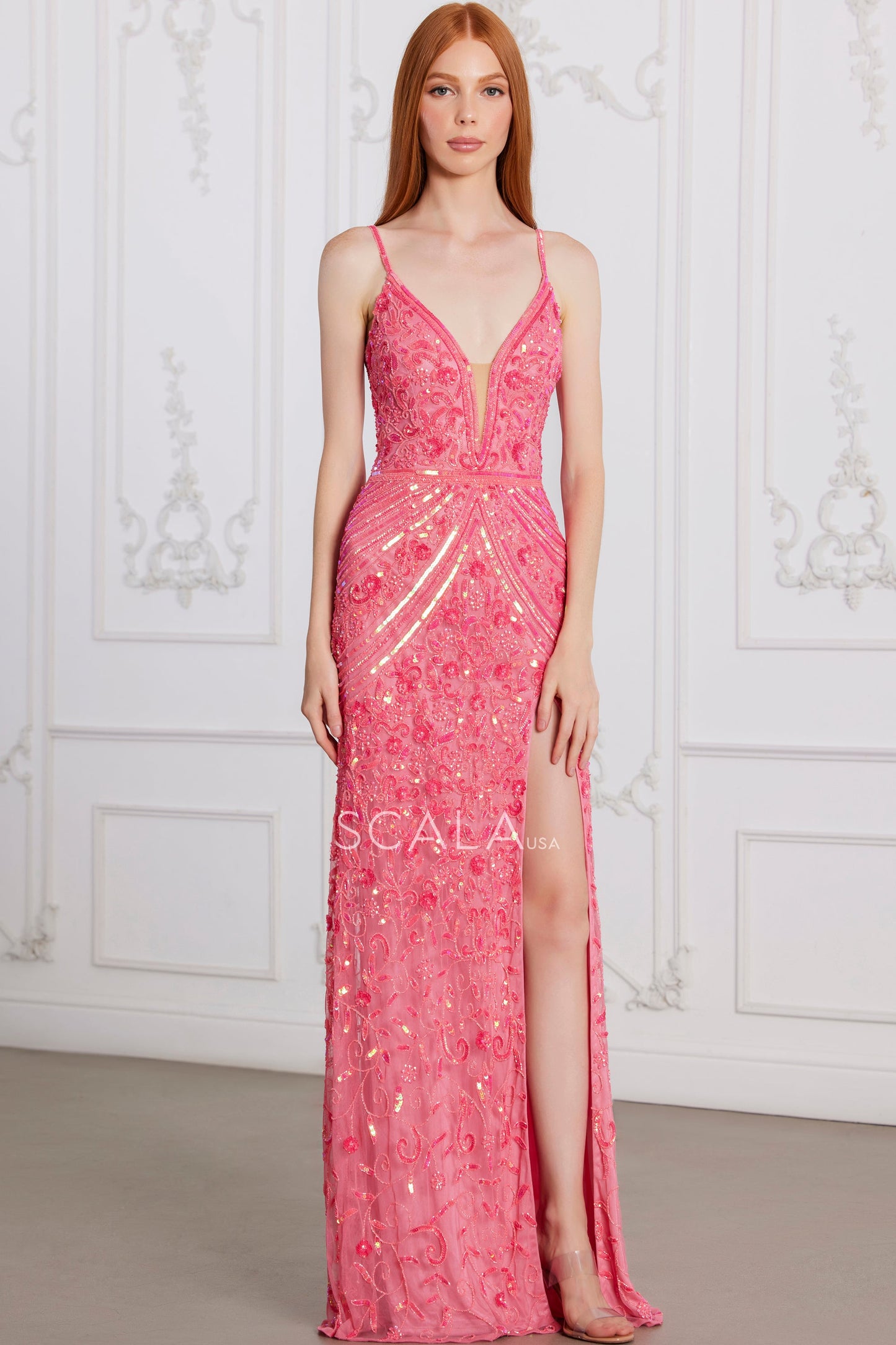 Prom Dresses Prom Long Beaded Floral Sequin Formal Dress Strawberry