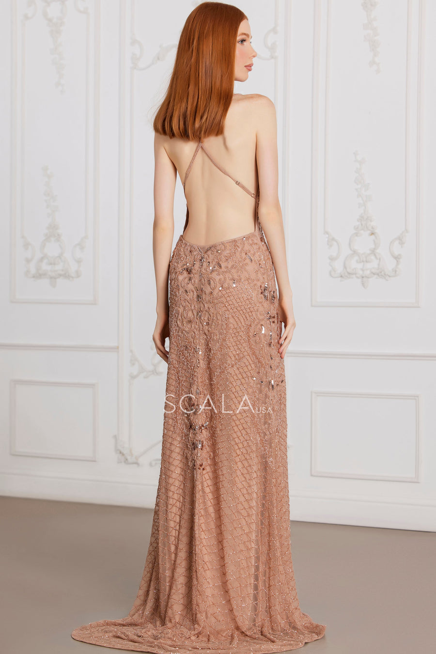 Prom Dresses Long Prom Beaded Formal  Fitted Evening Dress Rose Gold