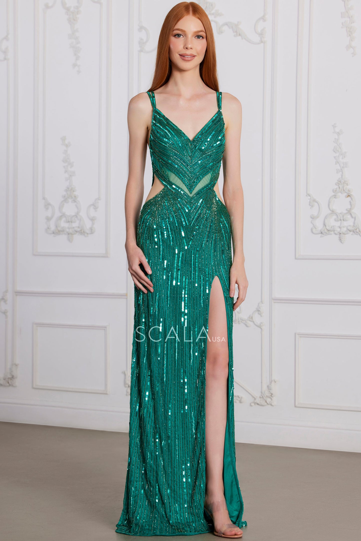 Prom Dresses Long Beaded Formal Slit Prom Dress Jade
