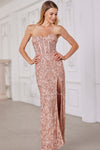 Prom Dresses Prom Beaded Sequin Long Formal Corset Dress Rose Gold