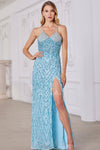 Prom Dresses Formal Slit Long Sequin Evening Prom Dress Aqua