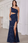 Prom Dresses Prom Sequin Fitted Long Formal Slit Dress Navy