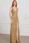 Prom Dresses Formal Slit Long Sequin Evening Prom Dress Gold