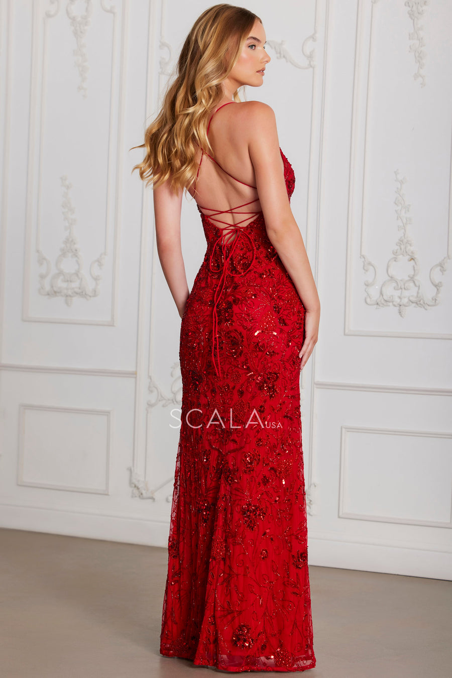 Prom Dresses Long Formal Beaded Sequin Evening Dress Red
