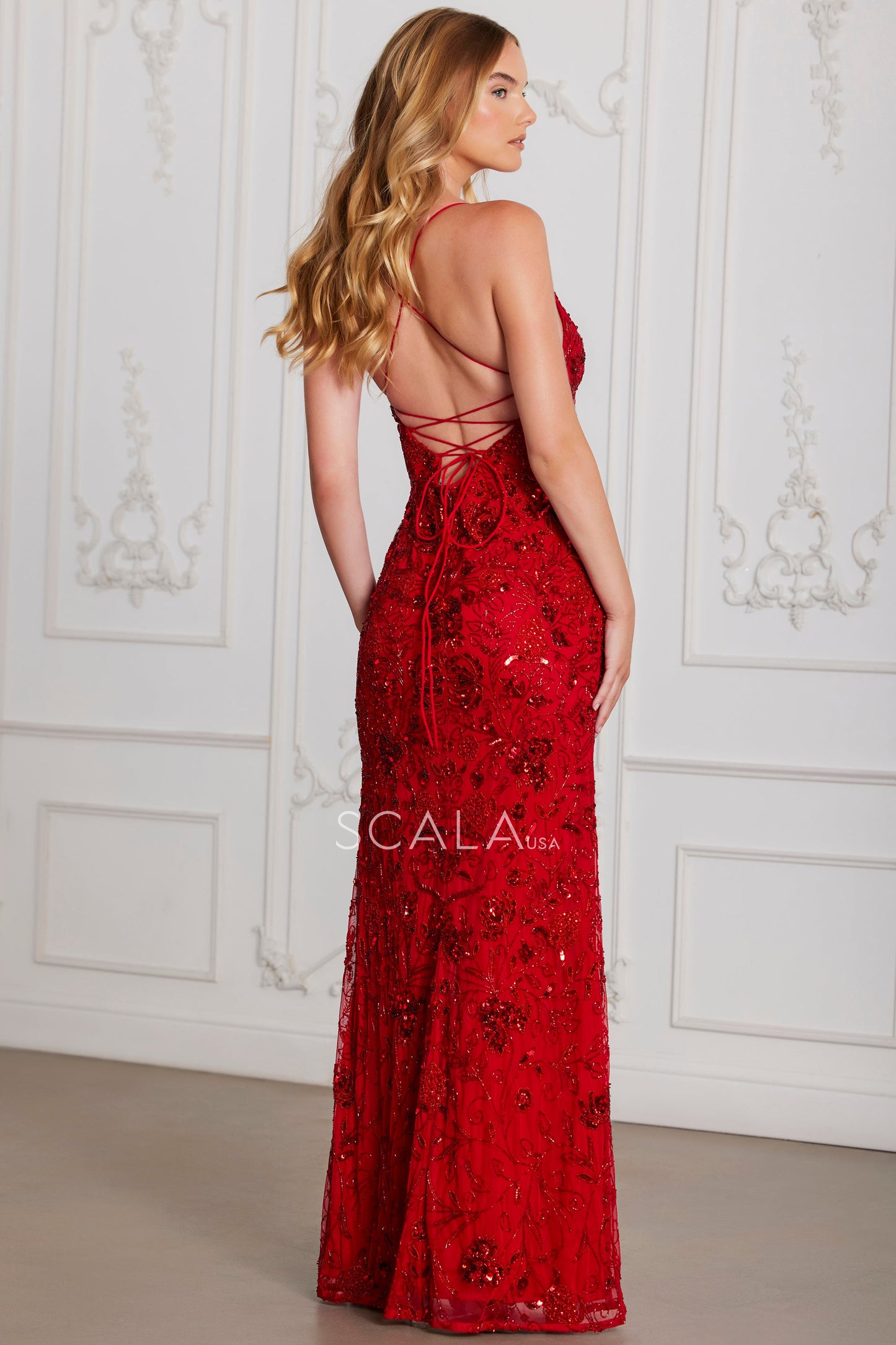 Prom Dresses Long Formal Beaded Sequin Evening Dress Red