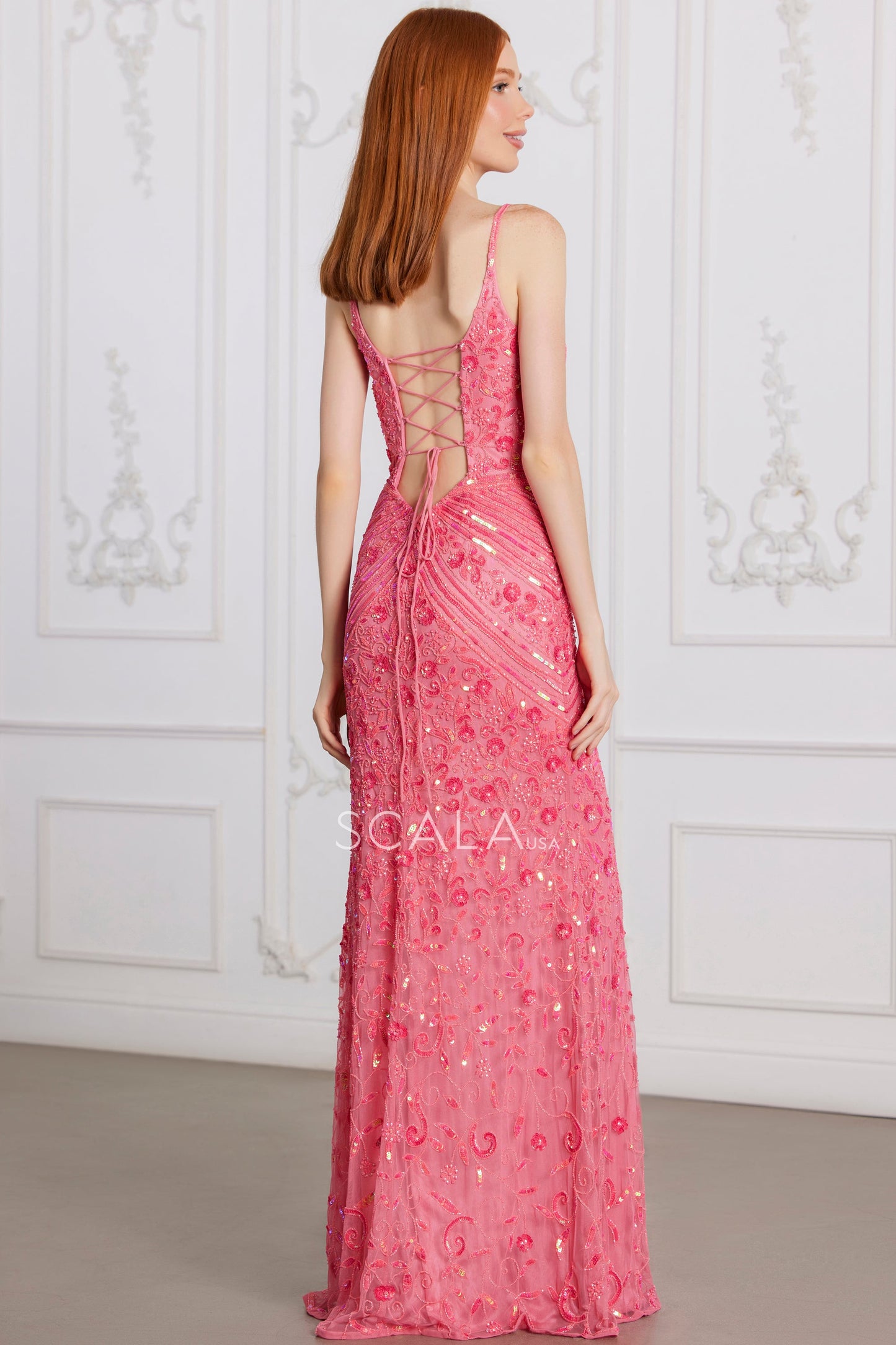 Prom Dresses Prom Long Beaded Floral Sequin Formal Dress Strawberry