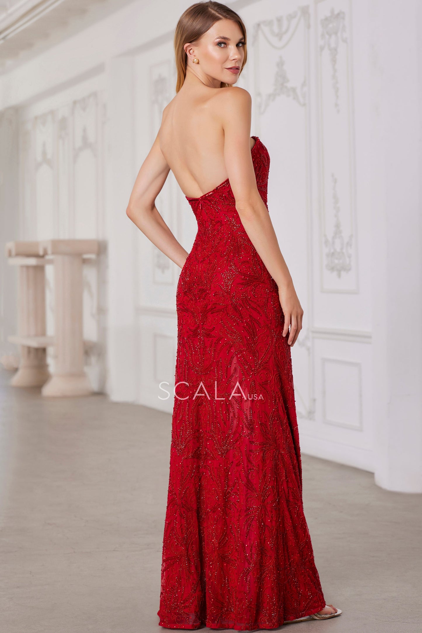 Prom Dresses Prom Long Fitted Slit Formal Beaded Evening Dress Red