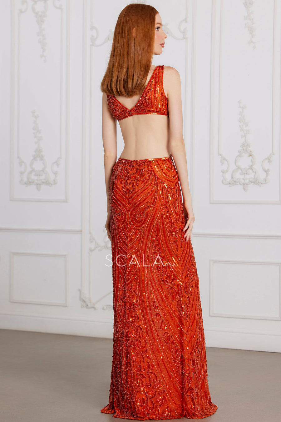 Prom Dresses Slit Long Formal Sequin Prom Dress Burnt Orange