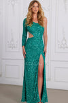 Prom Dresses Fitted Slit Sequin Prom Long Formal Evening Dress Jade