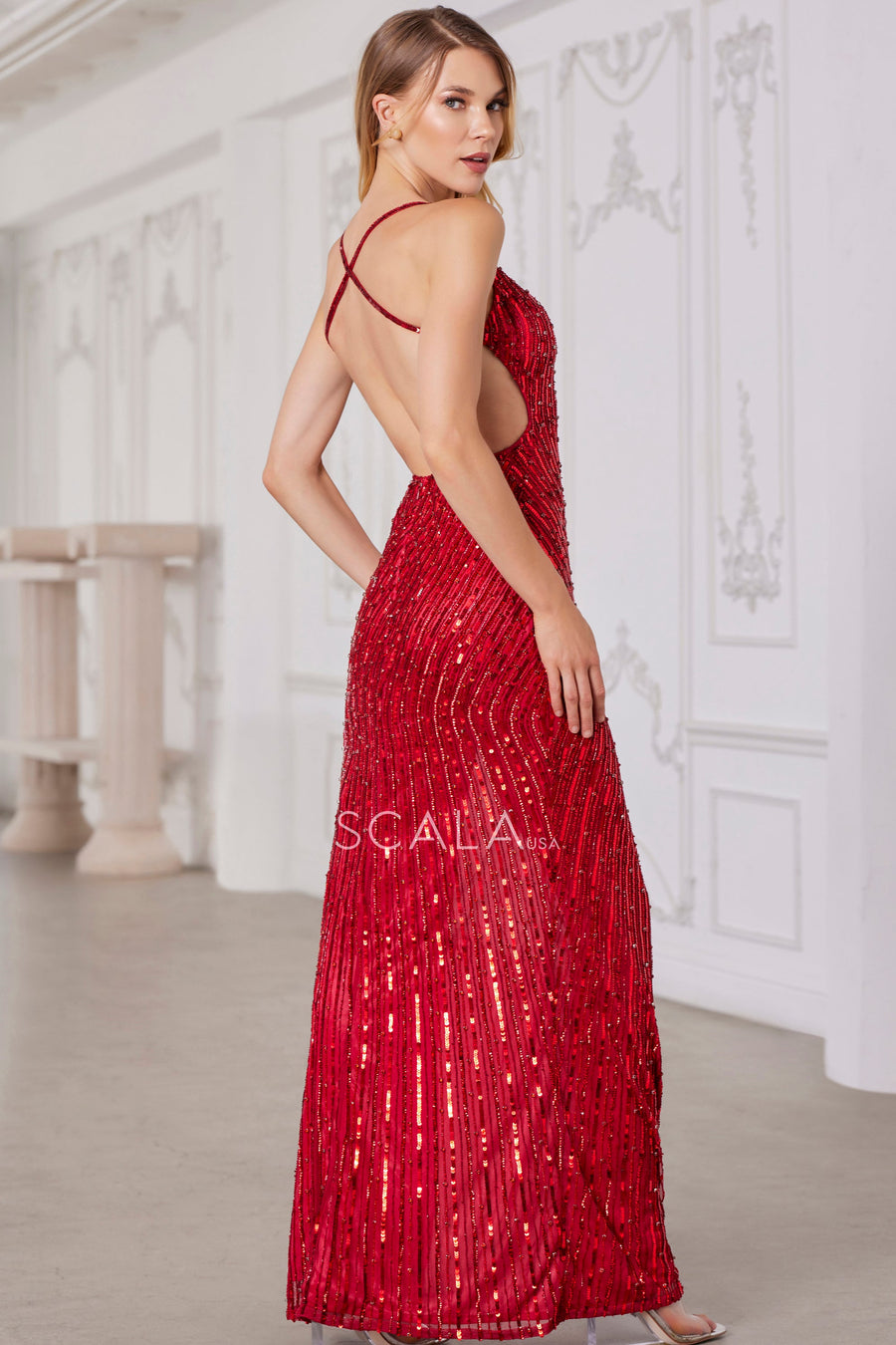 Prom Dresses Prom Long Fitted Slit Sequined Formal Dress  Red