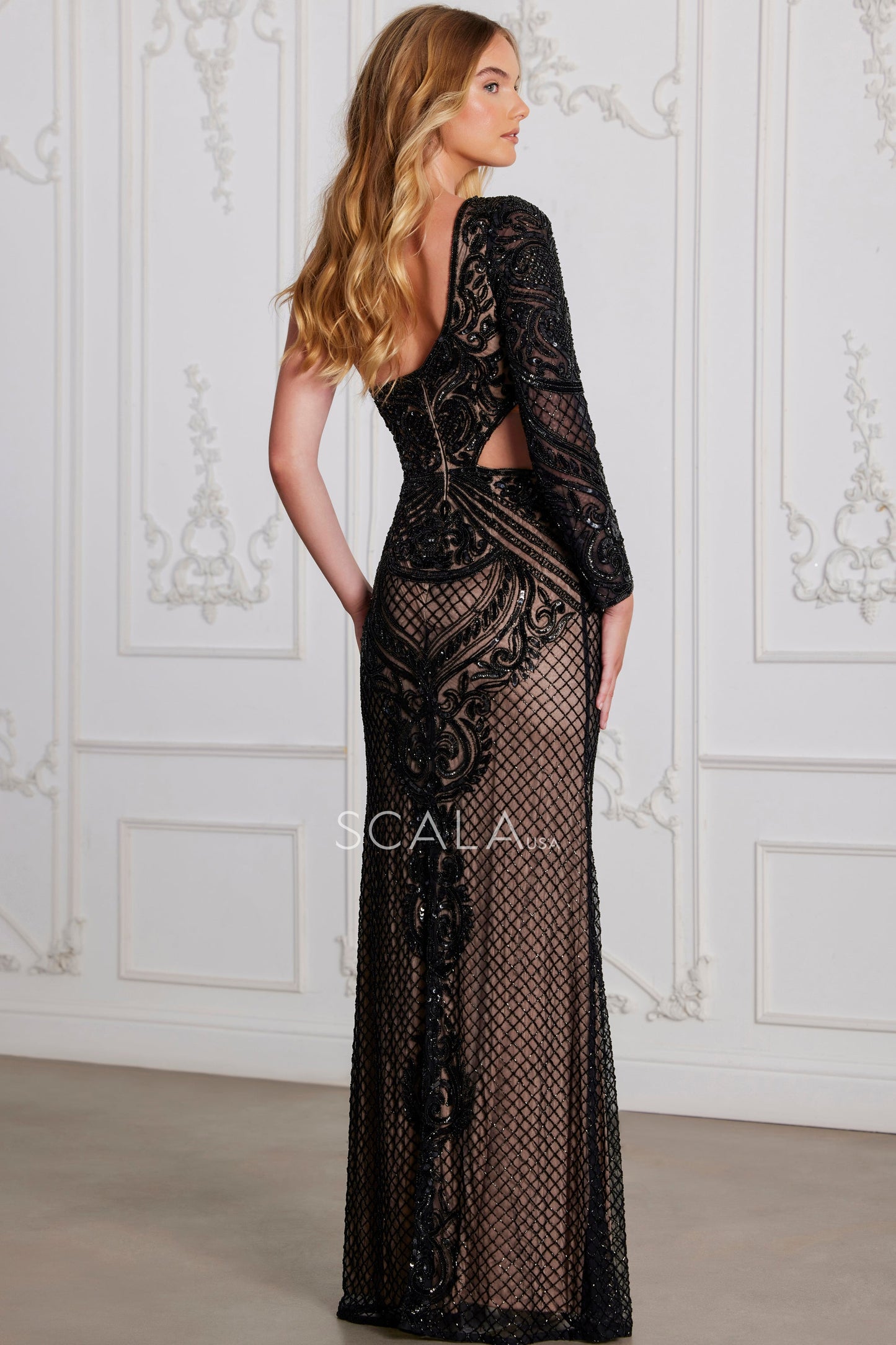 Prom Dresses Fitted Formal Beaded Long Evening Prom Dress Black Nude