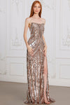 Prom Dresses Formal Sequin Long Beaded Evening Prom Dress Rose Gold