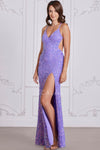 Prom Dresses Fitted Sequin Slit Long Formal Evening Prom Dress Orchid