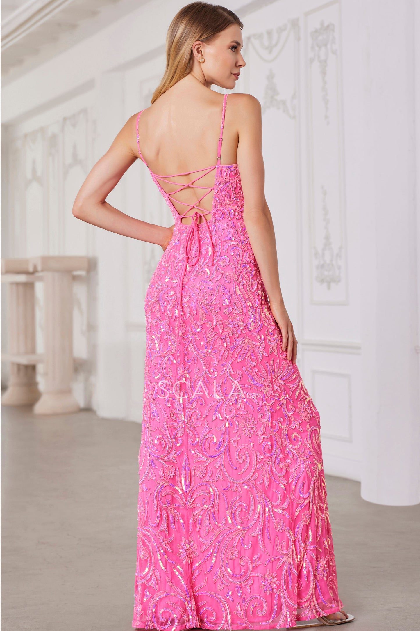 Prom Dresses Beaded Prom Long Formal Sequin Evening Dress Shiny Fuchsia