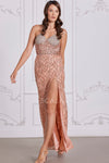 Prom Dresses Formal Slit Long Sequin Evening Prom Dress Rose Gold
