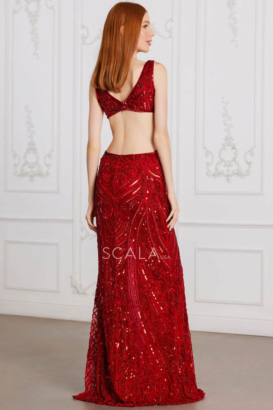 Prom Dresses Slit Long Formal Sequin Prom Dress Red