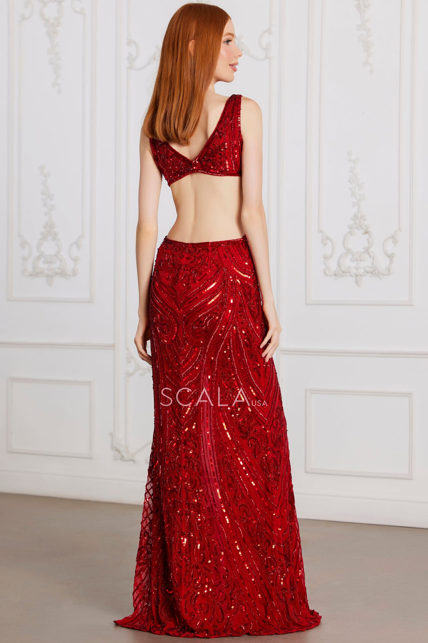 Prom Dresses Slit Long Formal Sequin Prom Dress Red