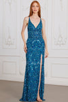 Prom Dresses Long Formal Sequin Corset Evening Prom Dress Blue