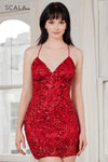 Cocktail Dresses Fitted Sequin Short Floral Beaded Cocktail Dress Red