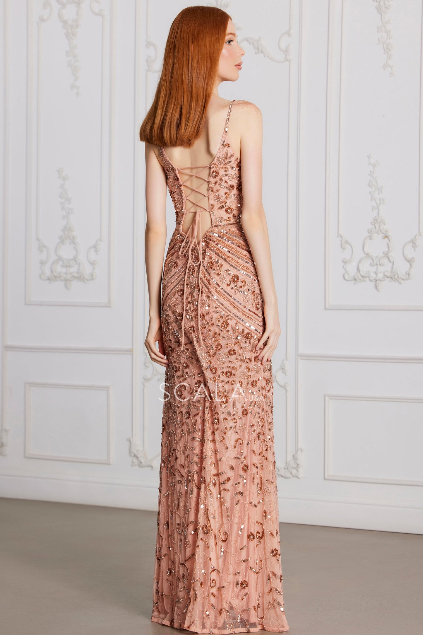 Prom Dresses Prom Long Beaded Floral Sequin Formal Dress Peach