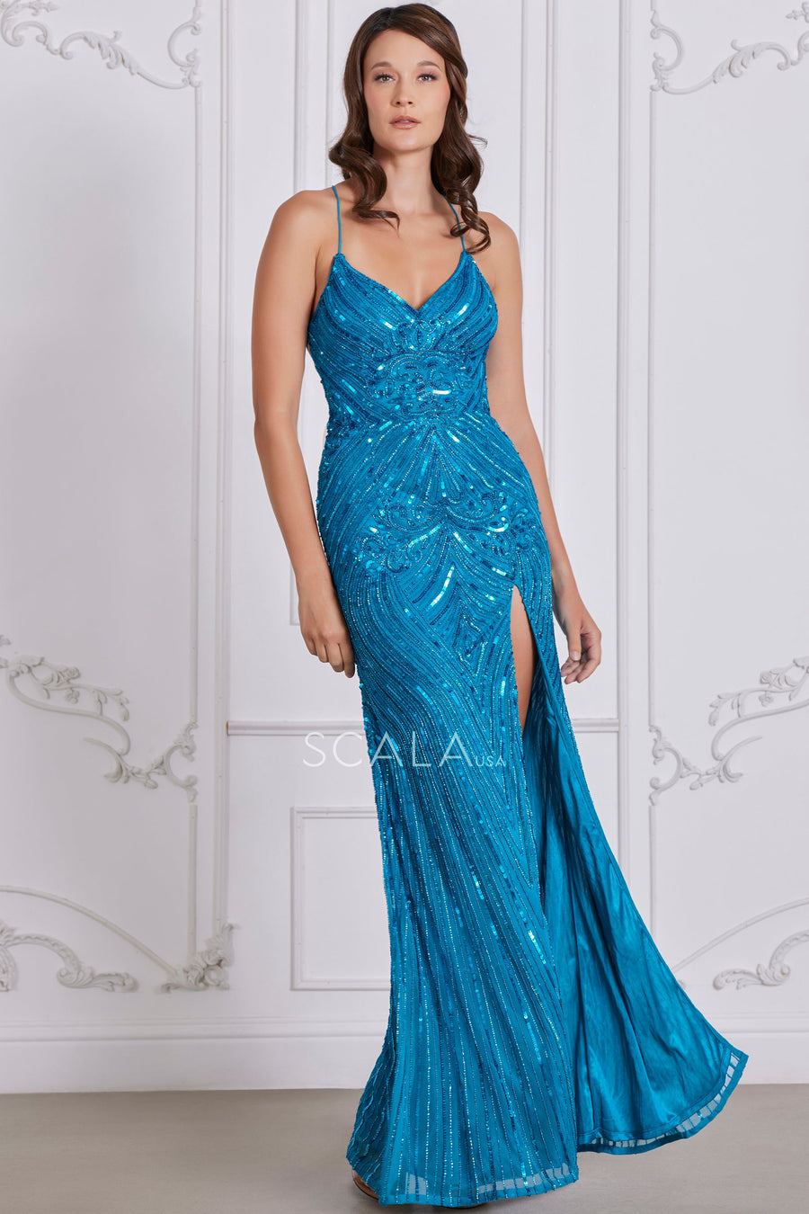 Prom Dresses Fitted Prom Formal Long Beaded Sequin Evening Dress Iris