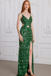 Prom Dresses Sequin Long Formal Fitted Keyhole Prom Dress Emerald