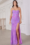Prom Dresses Fitted Slit Formal Long Sequin Evening Prom Dress Lilac