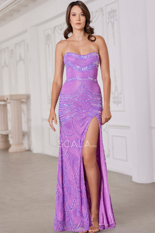 Prom Dresses Fitted Slit Formal Long Sequin Evening Prom Dress Lilac