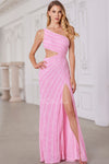 Prom Dresses Fitted Prom Long Formal Beaded Stripe Evening Dress Baby Pink