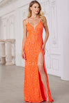 Prom Dresses Fitted Prom Long Formal Slit Sequined Prom Dress Orange