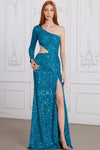 Prom Dresses Fitted Slit Sequin Prom Long Formal Evening Dress Iris