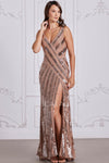 Prom Dresses Prom Long Formal Striped Sequin Evening Dress Rose Gold