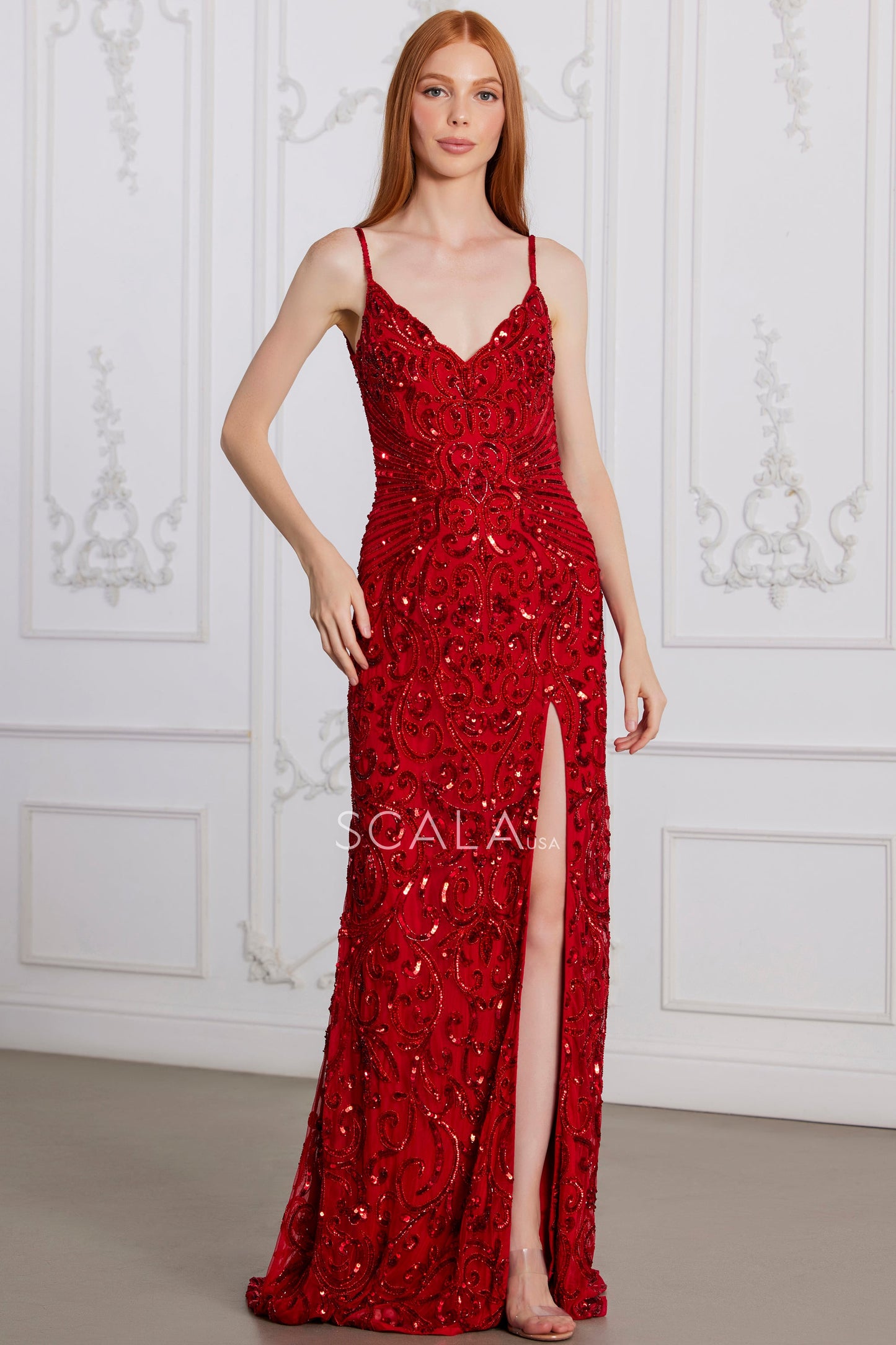 Prom Dresses Prom Long Sequin Formal Beaded Evening Dress Red