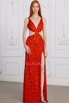 Prom Dresses Prom Long Slit Formal Sequin Evevening Dress Burnt Orange