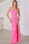 Prom Dresses Long Beaded Formal Slit Prom Dress Shiny Fuchsia