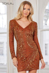 Cocktail Dresses Fitted Long Sleeve Beaded Sequin Cocktail Dress Rust