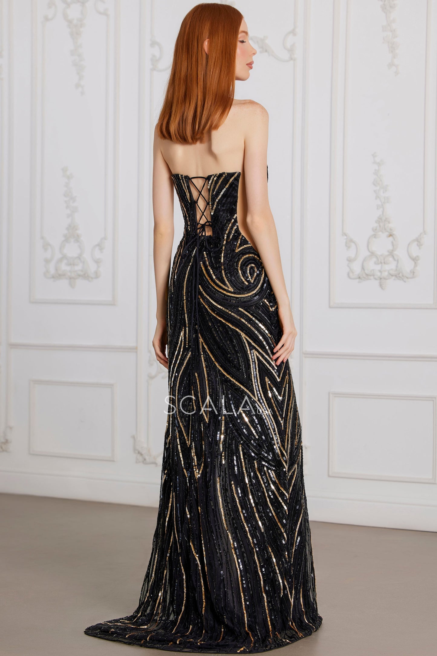 Prom Dresses Long Sequin Formal Beaded Slit Prom Dress Black Gold