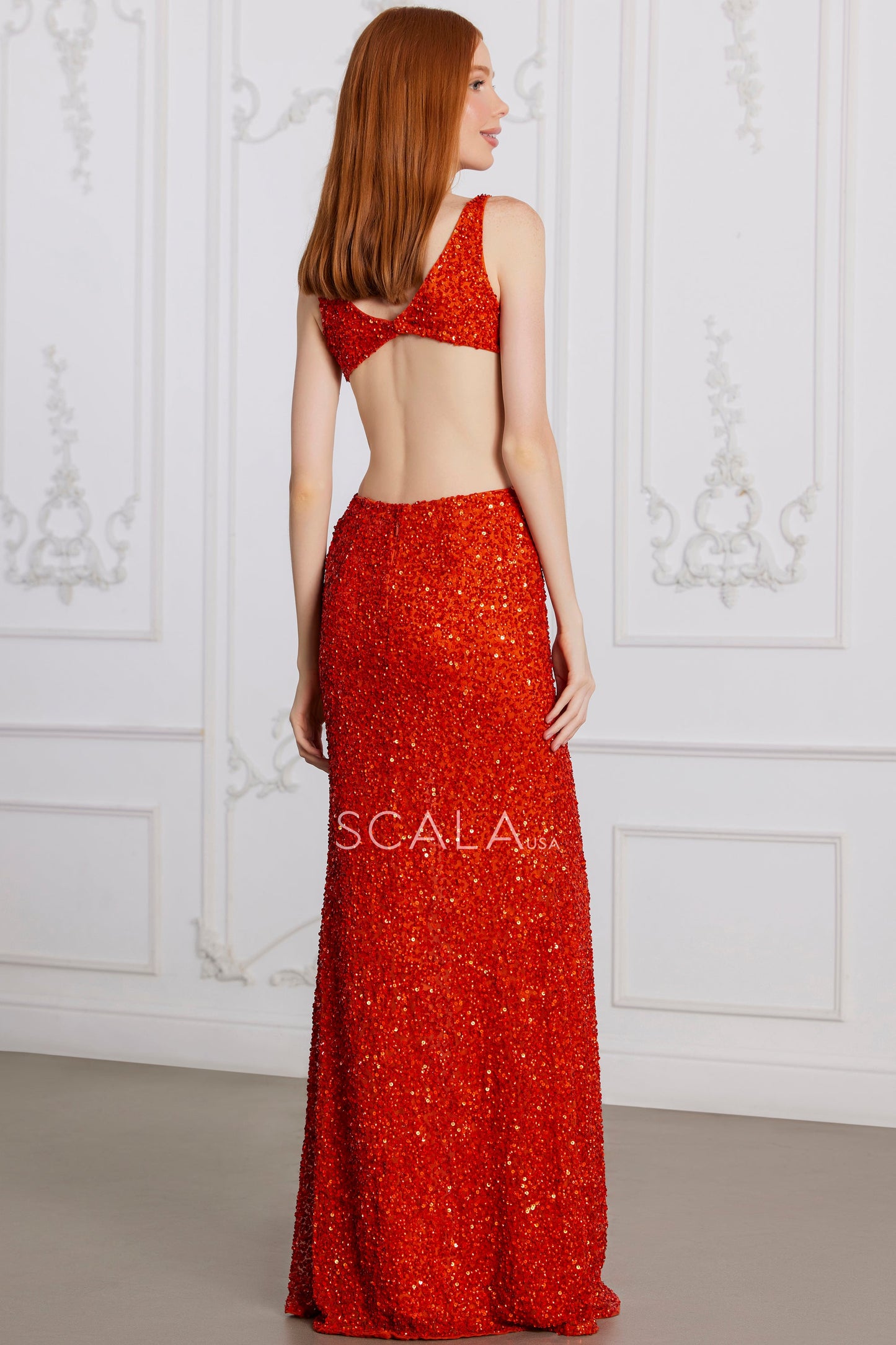 Prom Dresses Prom Long Slit Formal Sequin Evevening Dress Burnt Orange