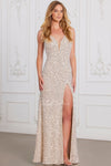 Prom Dresses Sequin Long Fitted Formal Evening Dress Nude Silver