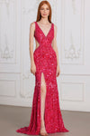 Prom Dresses Long Fitted Sequin Prom Beaded Formal Dress Red Rose