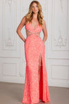 Prom Dresses Beaded Long Formal Fitted Sequined Prom Dress Hot Pink