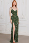 Prom Dresses Long Fitted Slit Beaded Formal Evening Prom Dress Deep Green