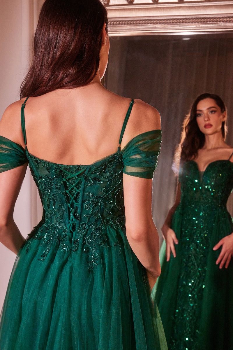 Prom Dresses Fitted Long Formal Sequin Overskirt Prom Gown Emerald