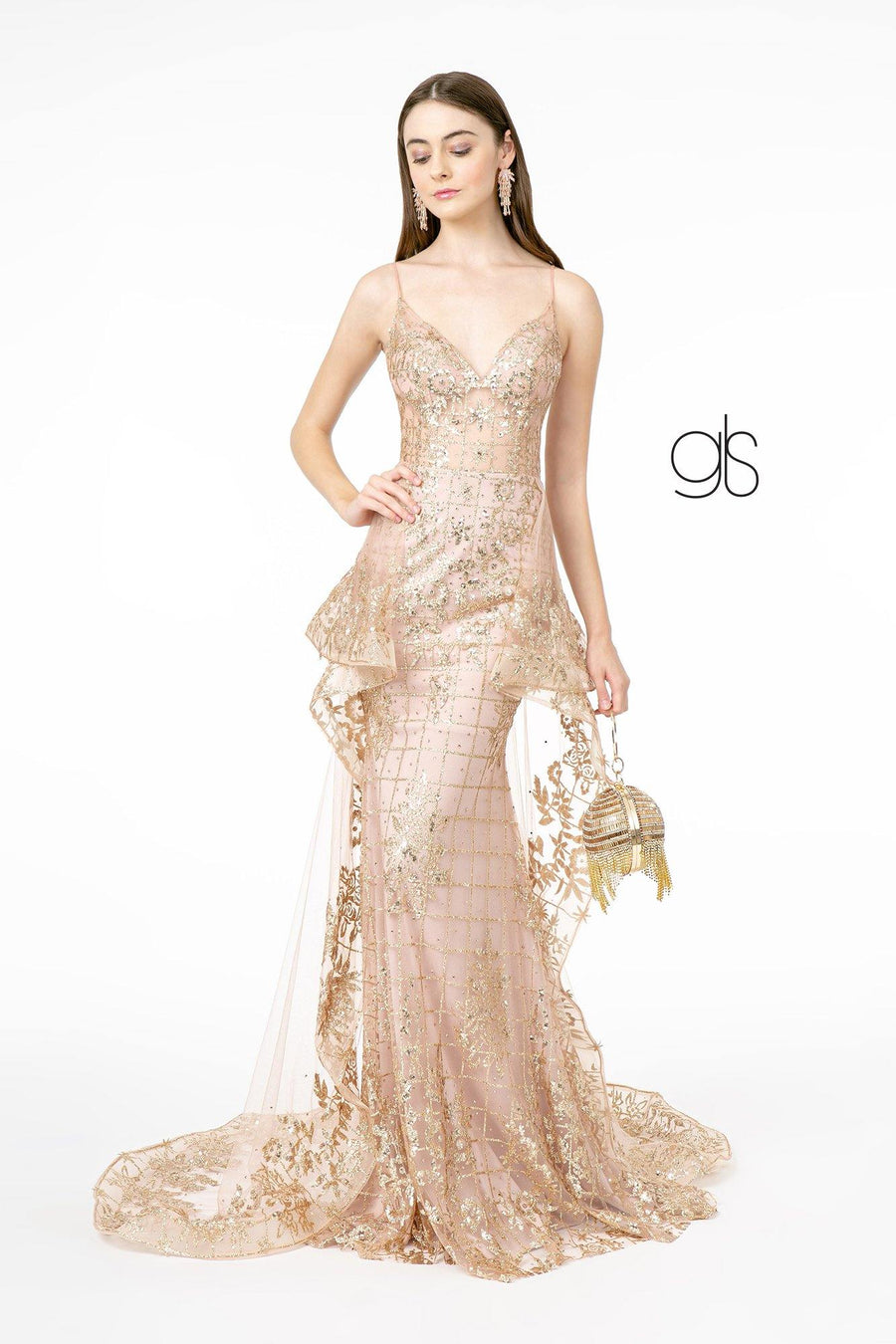 Sheer Bodice Glitter Mesh Mermaid Long Prom Dress - The Dress Outlet Elizabeth K