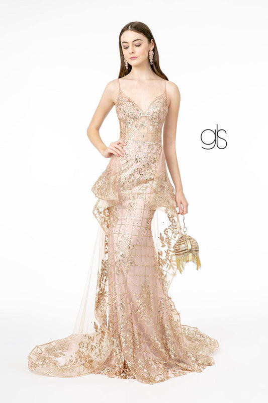 Sheer Bodice Glitter Mesh Mermaid Long Prom Dress - The Dress Outlet Elizabeth K