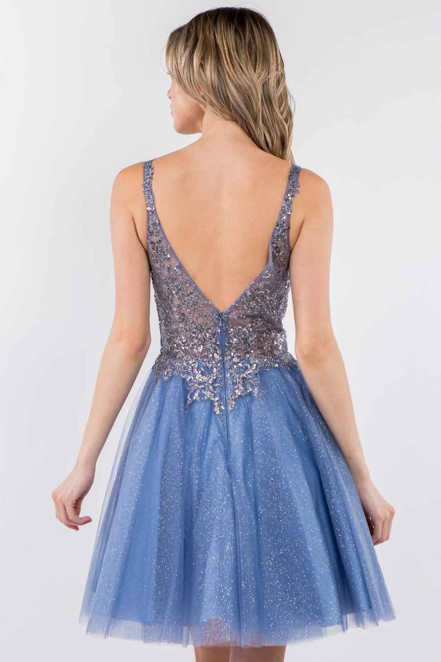 Sheer Bodice Short Homecoming Dress - The Dress Outlet