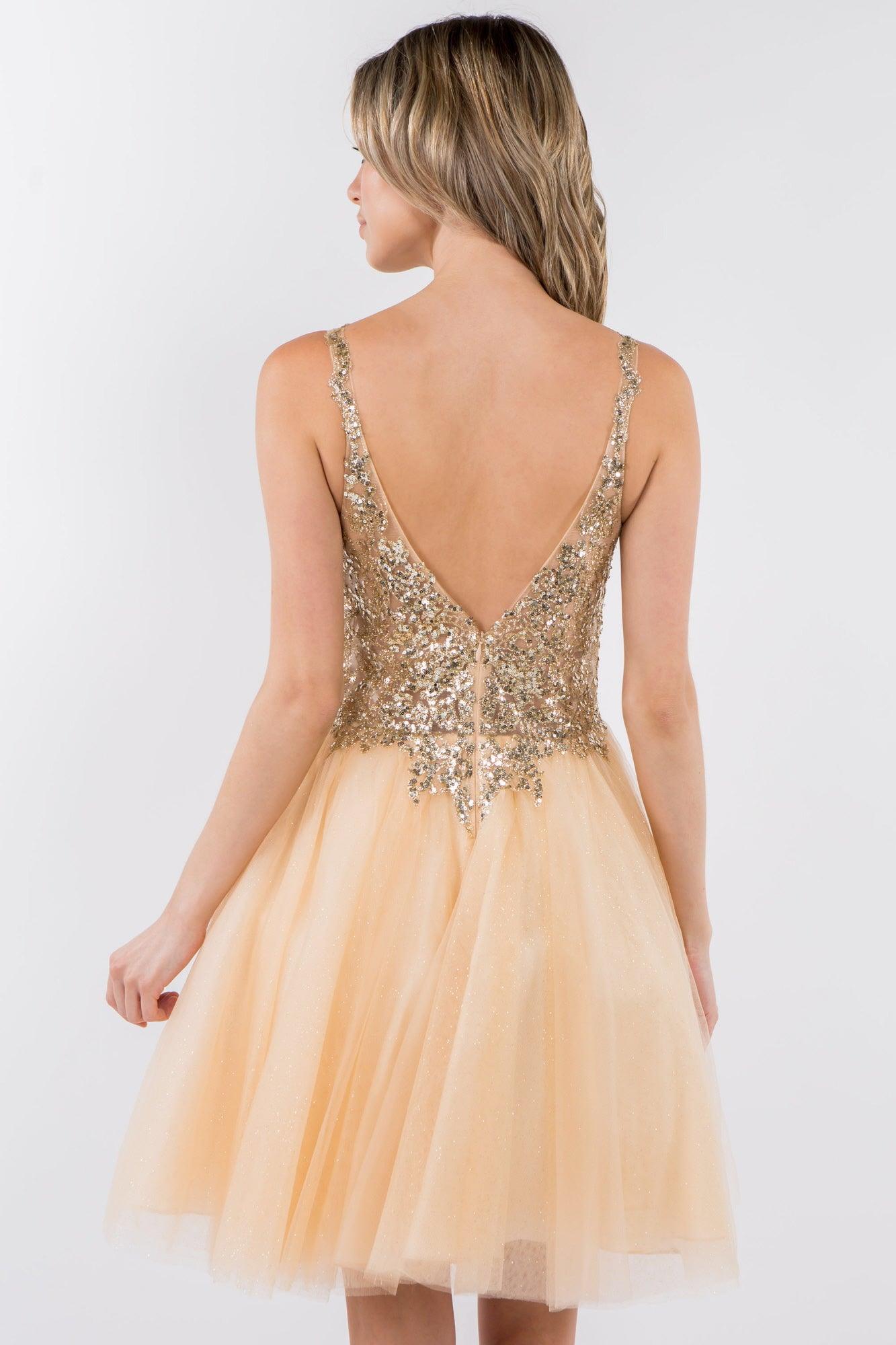 Sheer Bodice Short Homecoming Dress - The Dress Outlet