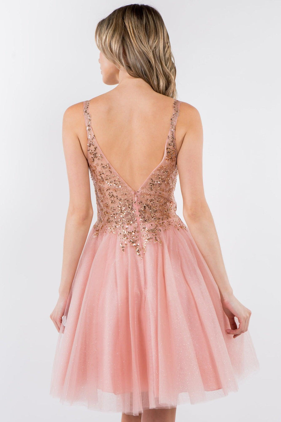 Sheer Bodice Short Homecoming Dress - The Dress Outlet