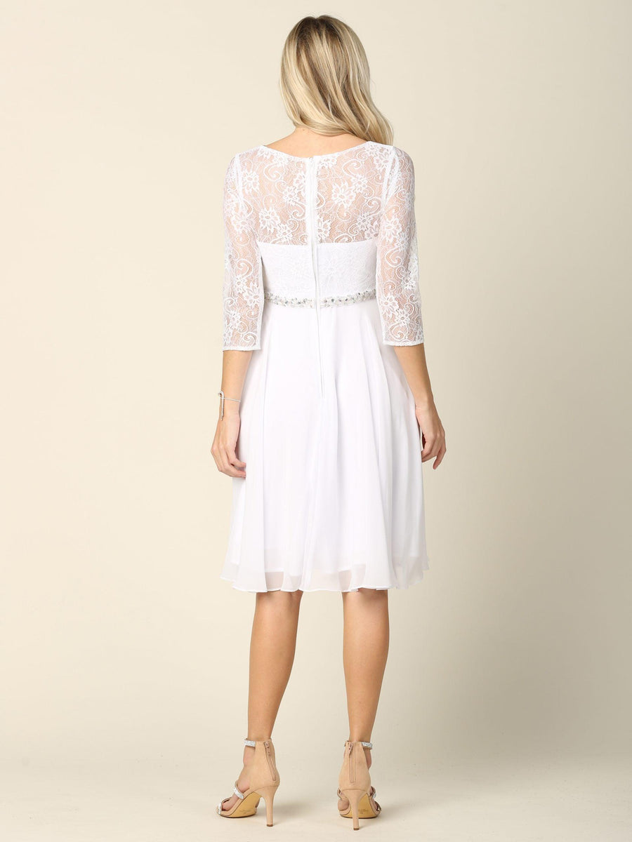 Short 3/4 Sleeve Lace Cocktail Dress - The Dress Outlet