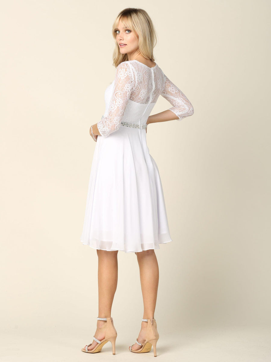 Short 3/4 Sleeve Lace Cocktail Dress - The Dress Outlet